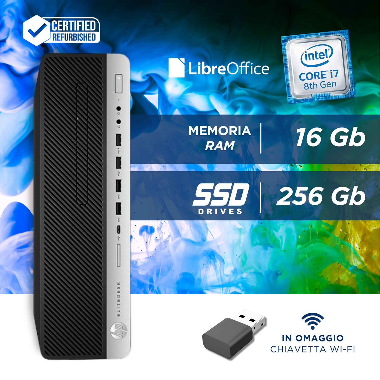 Pc Computer Desktop Fisso  HP 800 G4 SFF i7-8700 Ram 16GB SSD 256GB Win 11 Pro