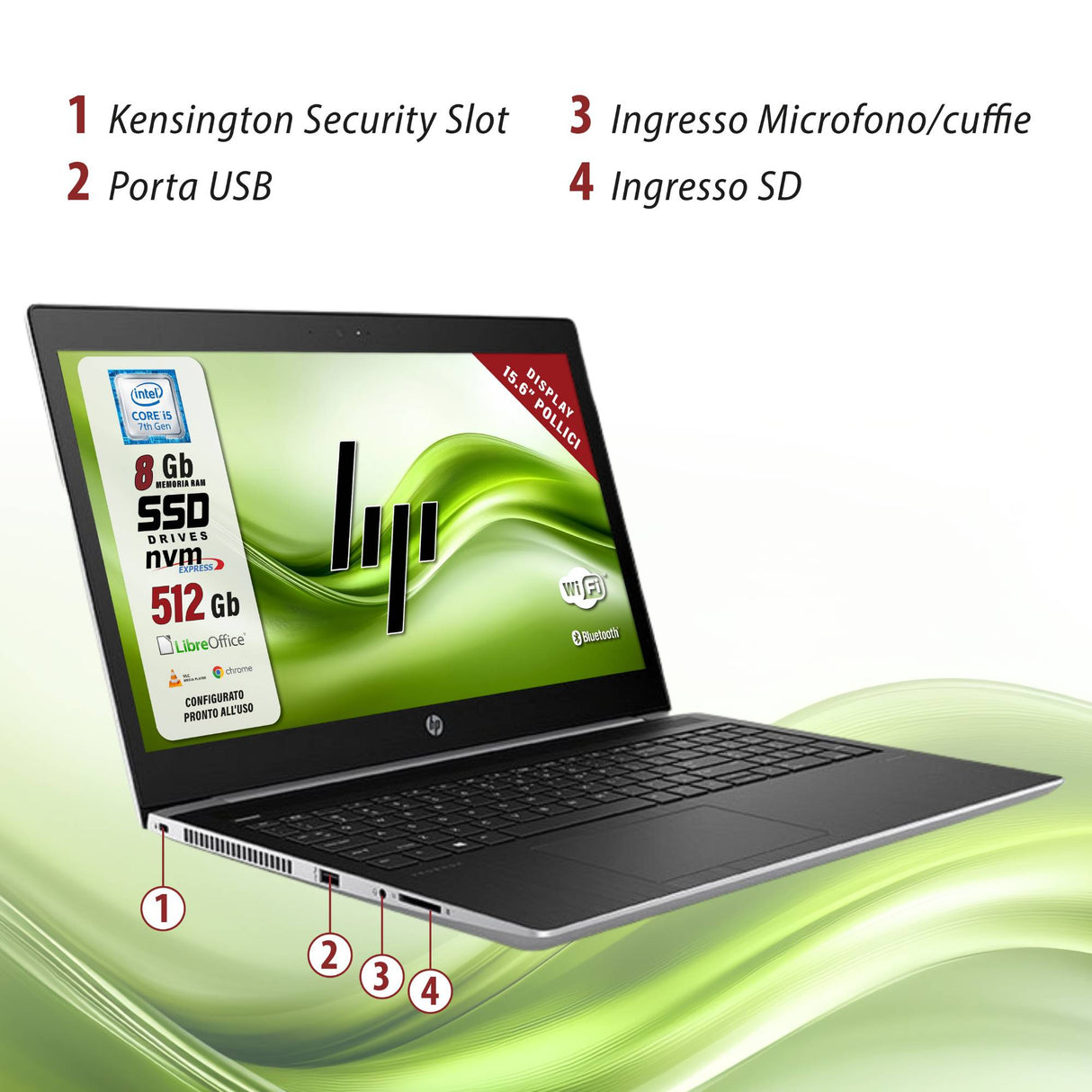 Notebook Pc Portatile HP Probook 450 G5 i5-7200U 15,6 Ram 8GB SSD 512GB Win 10 Pro