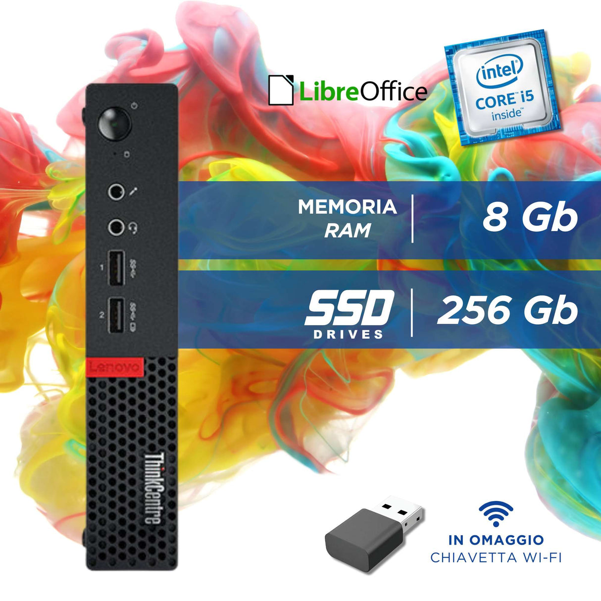 PC Computer Desktop Fisso Lenovo M710Q Tiny i5-6400 Ram 8GB SSD 256GB Win 10 Pro Libre