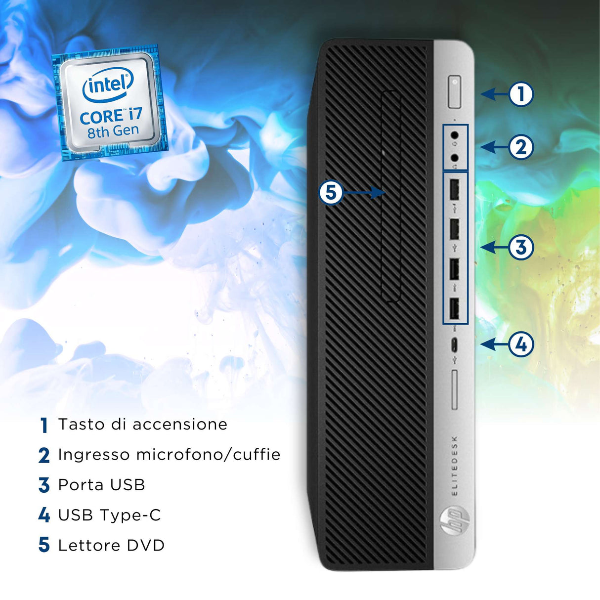 Pc Computer Desktop Fisso  HP 800 G4 SFF i7-8700 Ram 16GB SSD 256GB Win 11 Pro