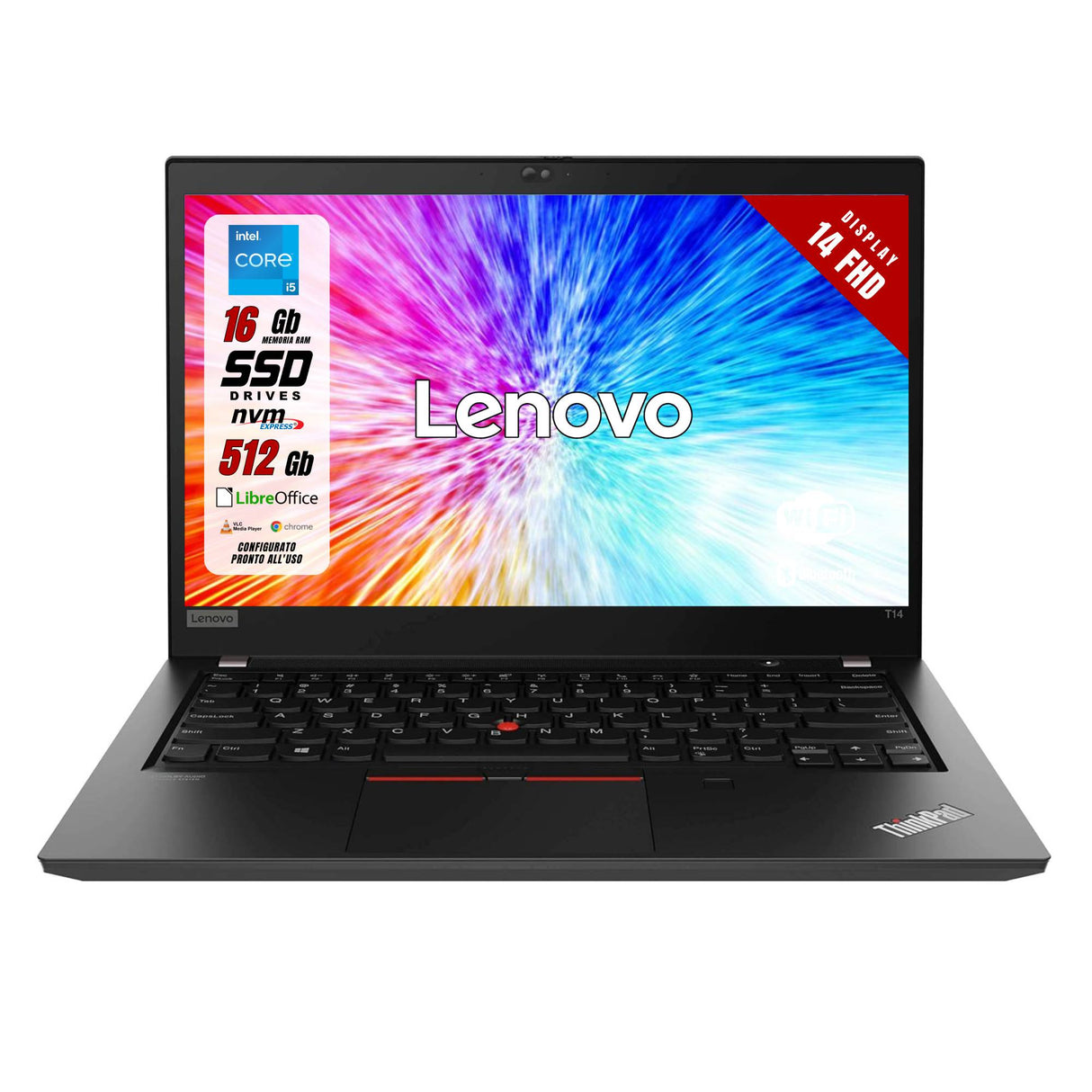 Notebook Pc Portatile Lenovo ThinkPad T14 14" FHD i5-1135G7 Ram 16Gb SSD 512Gb Win 11 Pro Libre ricondizionato