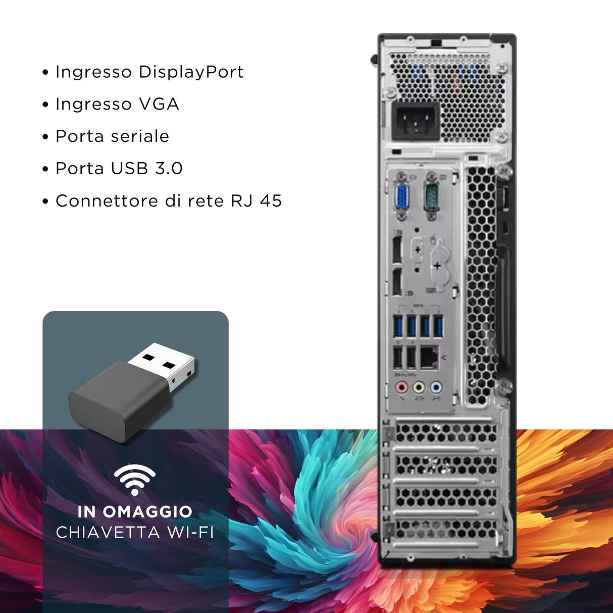 PC Computer Desktop Fisso Lenovo M800 SFF Core i5-6500 Ram 16GB SSD 512GB Win 10 Pro + Monitor 24" FHD + Mouse + Tastiera