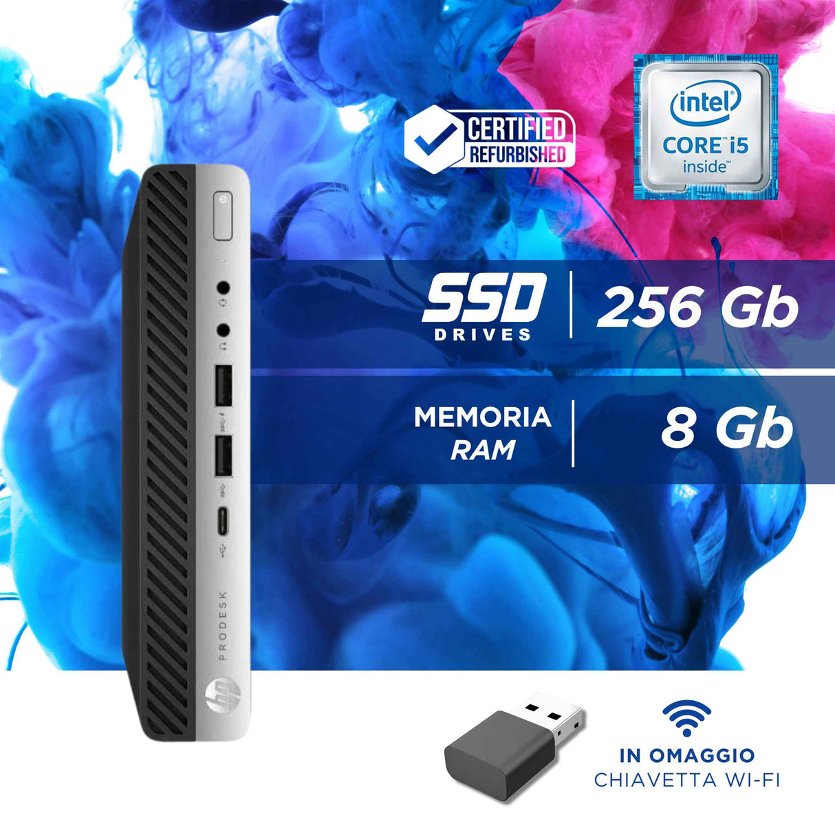PC Computer Desktop Mini HP 600 G3 i5-7500T Ram 8 GB SSD 256GB Win 11