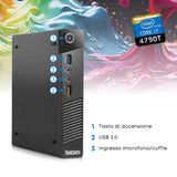 Pc Computer Desktop Fisso Lenovo M73/M93 Tiny i7-4790T Ram 8Gb SSD 256Gb Win 10 Pro
