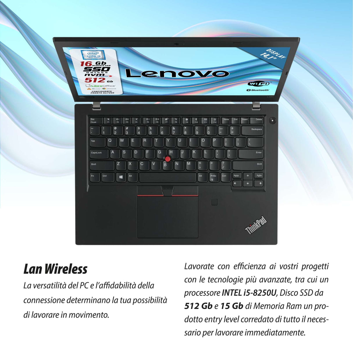 Notebook Pc Portatile Lenovo ThinkPad T480 i5-8250U 14,1" Ram 16GB 512GB SSD Win 10 Pro