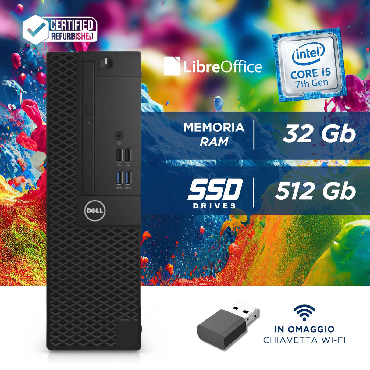 Pc Computer Desktop Fisso Dell 5050 SFF i5-7500 Ram 32GB SSD 512GB Win 10 Pro