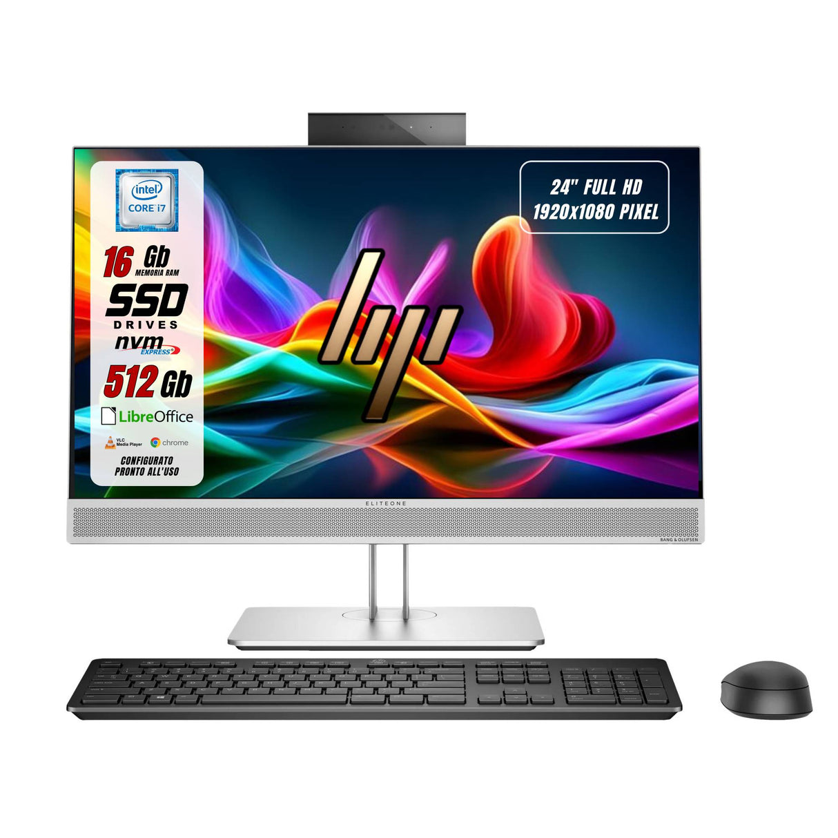 PC Computer All In One HP Eliteone 800 G4 i7-8700 Ram 16Gb SSD 512Gb 24" FHD Win 11 + Mouse e Tastiera