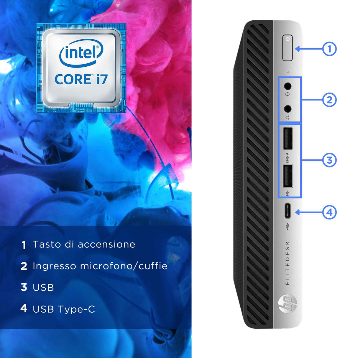 Pc Computer Desktop Mini HP Elitedesk 800 G3 i7-6700T Ram 16GB SSD 512GB Win 11 Libre
