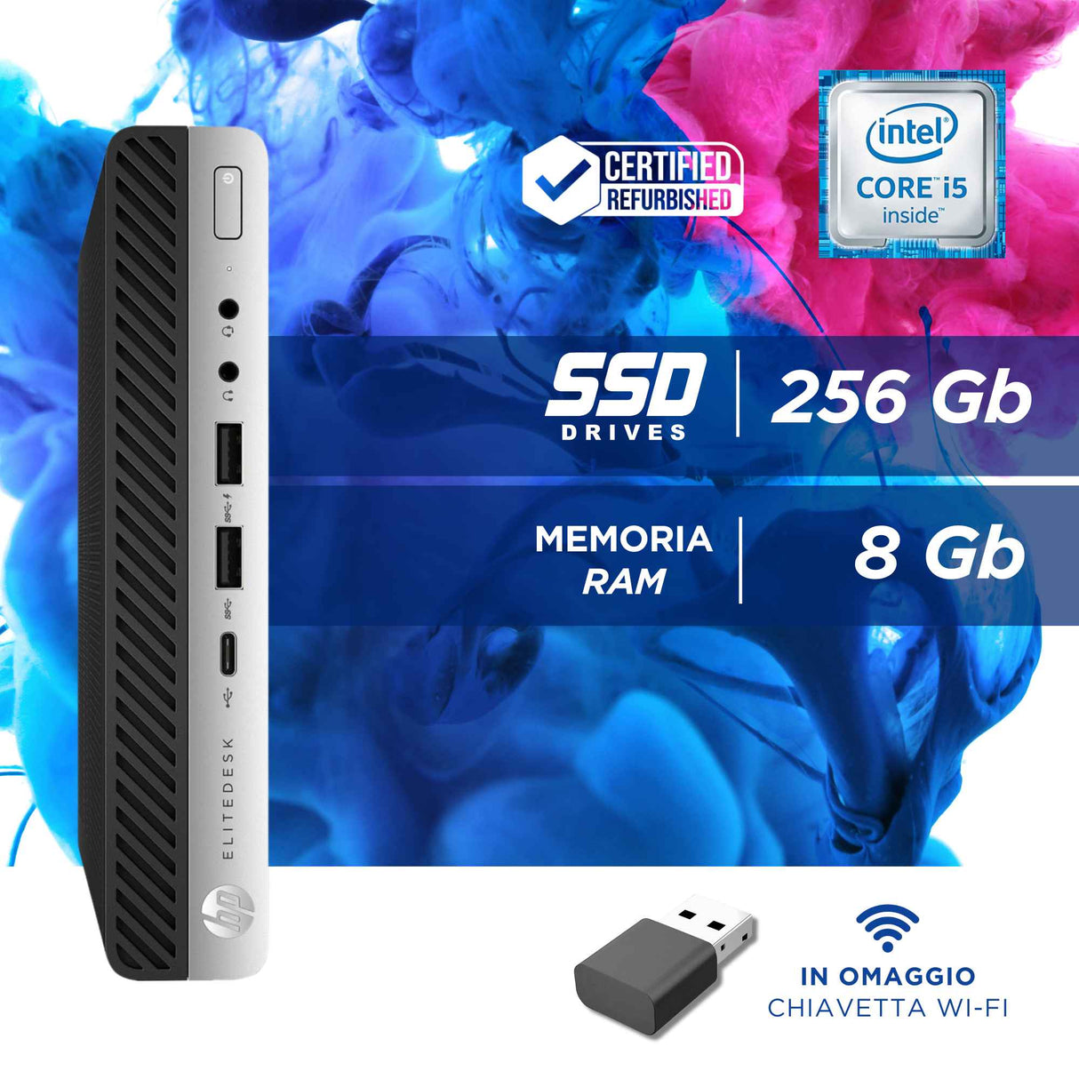 PC Computer Desktop Fisso HP 600 G3 mini i5-6500T Ram 8 GB SSD 256GB Win 11P LIBRE