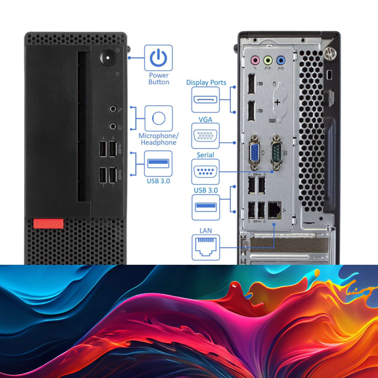 PC Computer Desktop Fisso Lenovo M910s SFF I5-6500 Ram 32Gb SSD 1000Gb + Monitor 24" FHD + Mouse +Tastiera